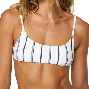 O'Neill White Bikini Top with Navy Vertical Stripes